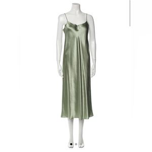 VINCE - midi length, silk light green slip dress - adjustable straps - XS